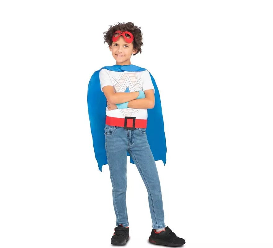 Translation missing: de.Kit de Superhéroe azul infantil: antifaz, capa y cinturón