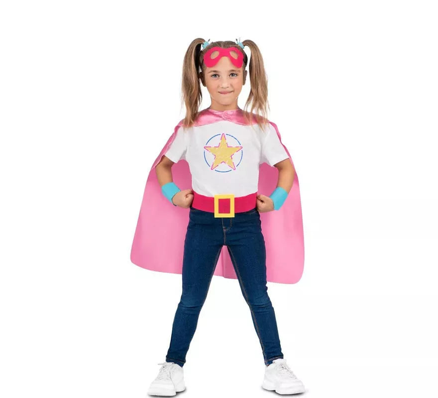 Translation missing: de.Kit de Superheroína rosa infantil: antifaz, capa y cinturón