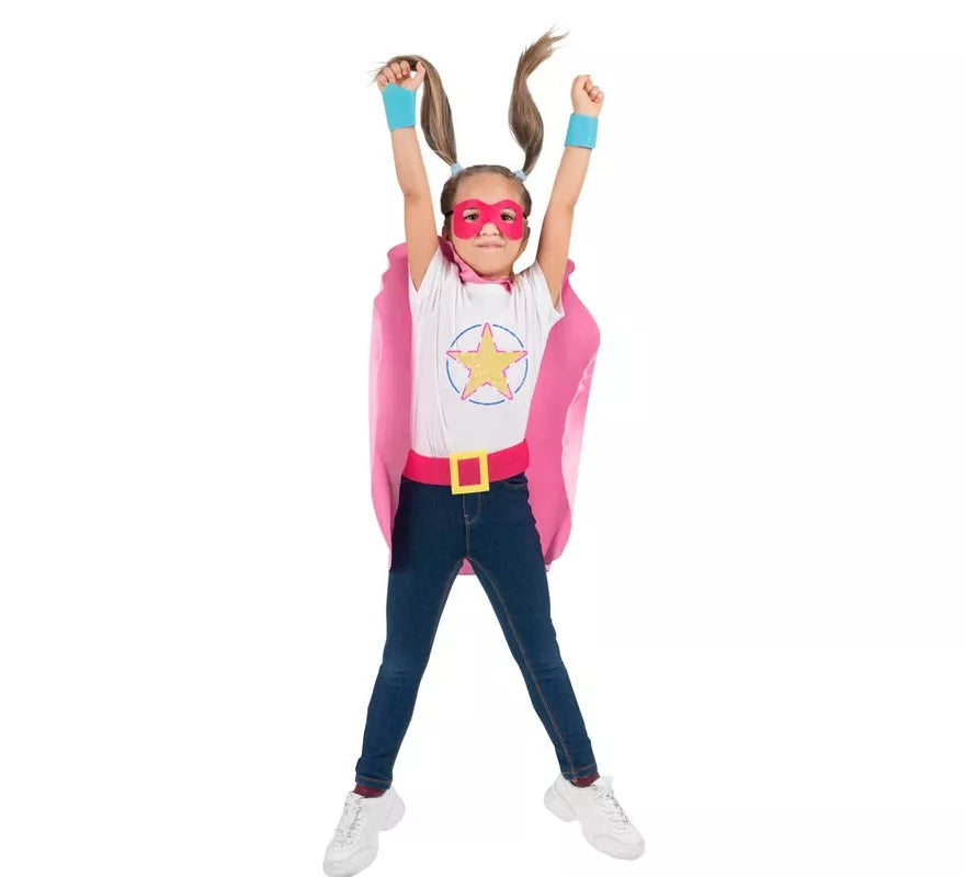 Translation missing: de.Kit de Superheroína rosa infantil: antifaz, capa y cinturón