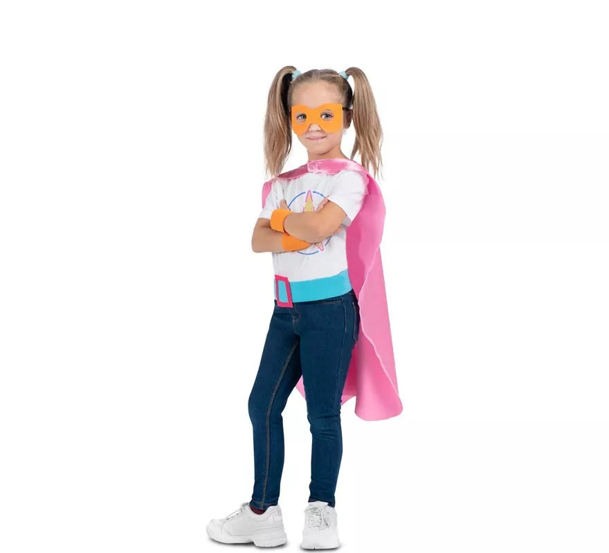 Translation missing: de.Kit de Superheroína rosa infantil: antifaz, capa y cinturón