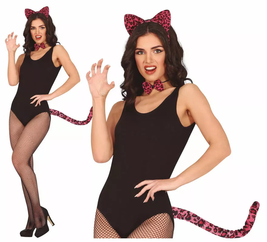 Translation missing: de.Kit de Tigre fucsia adulto: Diadema, pajarita y cola