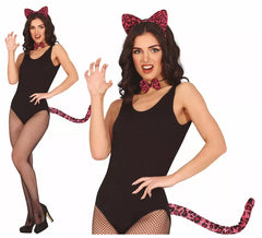 Fuchsia-Tiger-Set für Erwachsene: Stirnband, Fliege und Schwanz