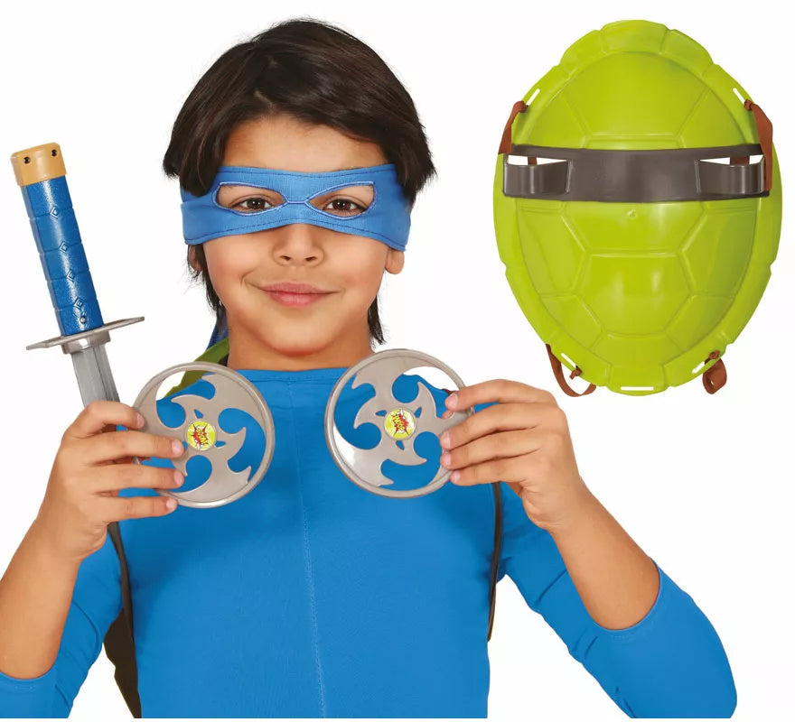 Translation missing: de.Kit de Tortuga verde infantil: Caparazón, Espada, Antifaz y Shuriken