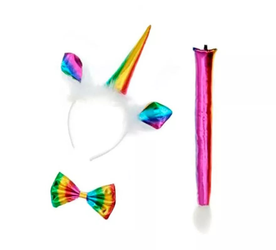 Translation missing: de.Kit de Unicornio multicolor: Diadema, Corbatín y Cola