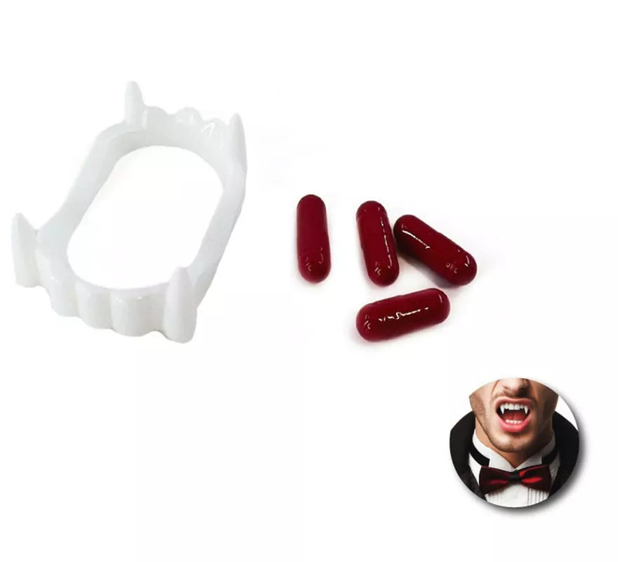 Translation missing: de.Kit de Vampiro mortal: Píldoras de Sangre falsa con dentadura