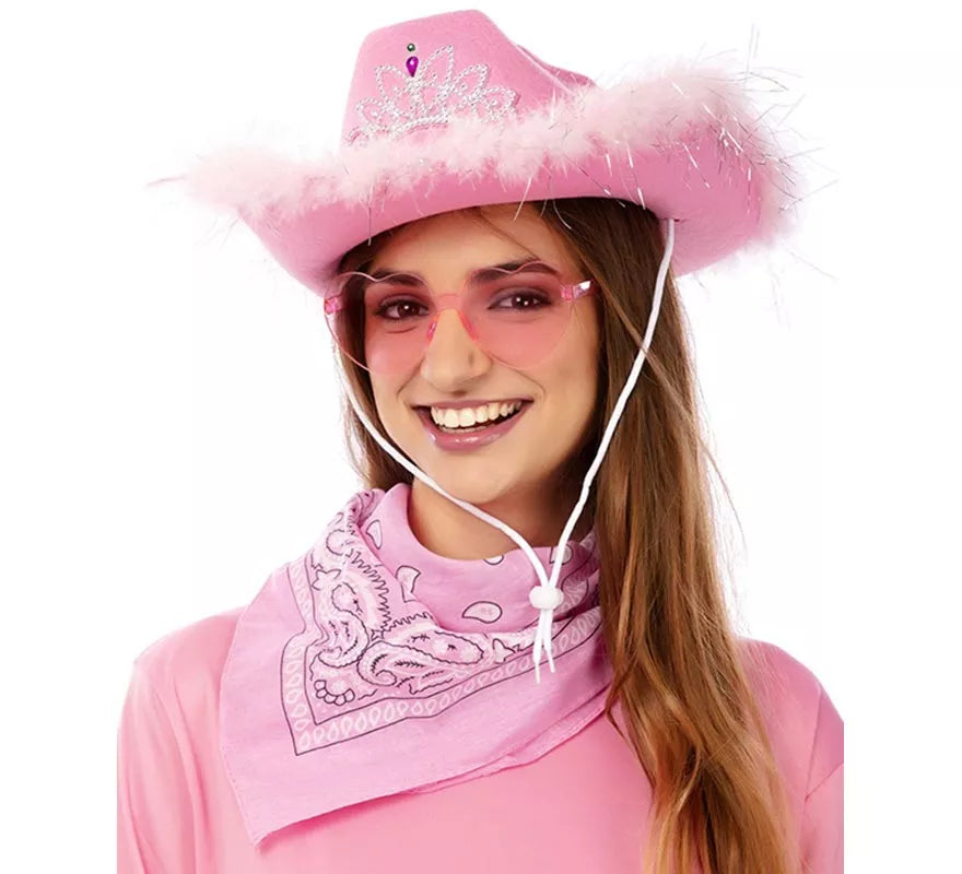 Kit de Vaquera rosa: Gafas, pañuelo y sombrero de 58 cm