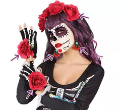 Day of the Dead Kit: Handschuhe, Ohrringe und Stirnband