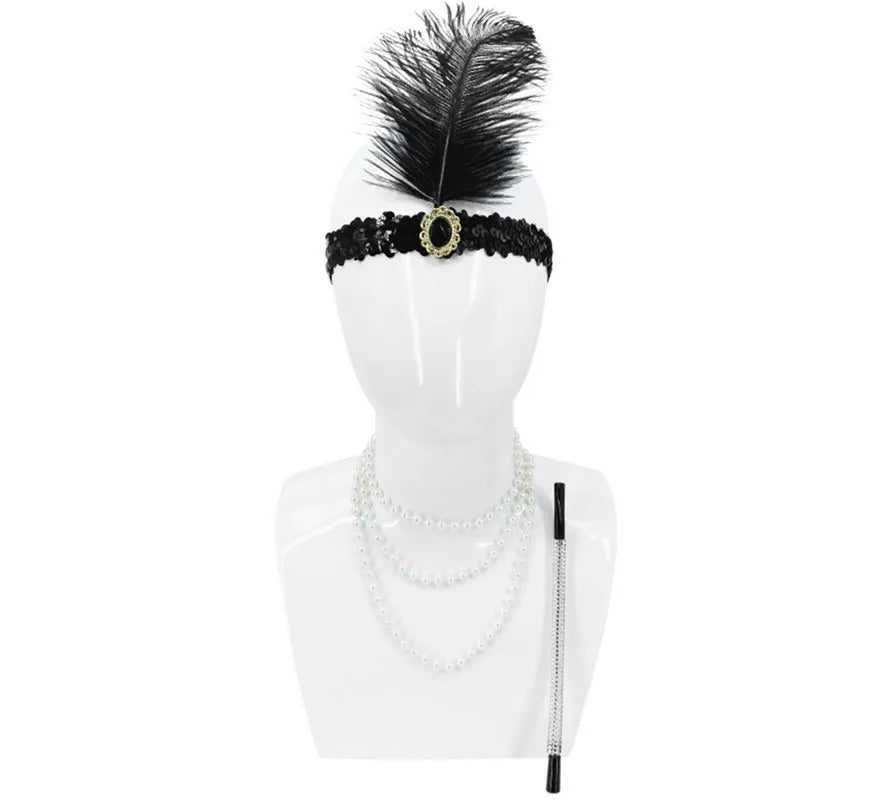 Translation missing: de.Kit Flapper Años 20: Cinta con Pluma, Collar y Boquilla Cigarrillo