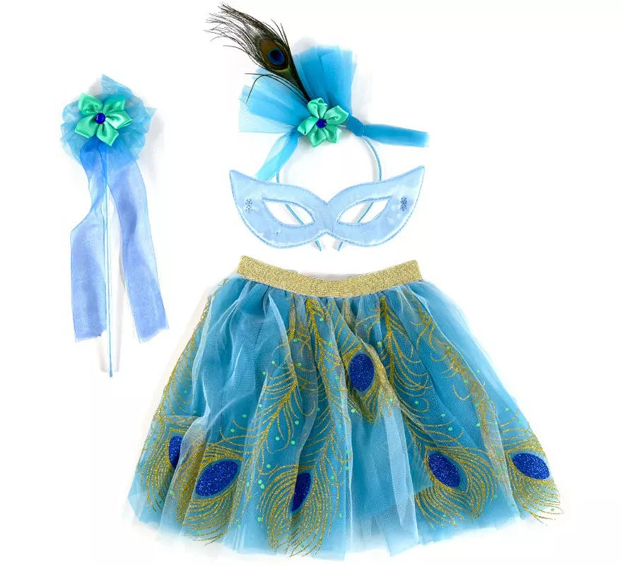 Translation missing: de.Kit Hada Pavo Real Infantil: Tutú, Antifaz, Tocado y Varita