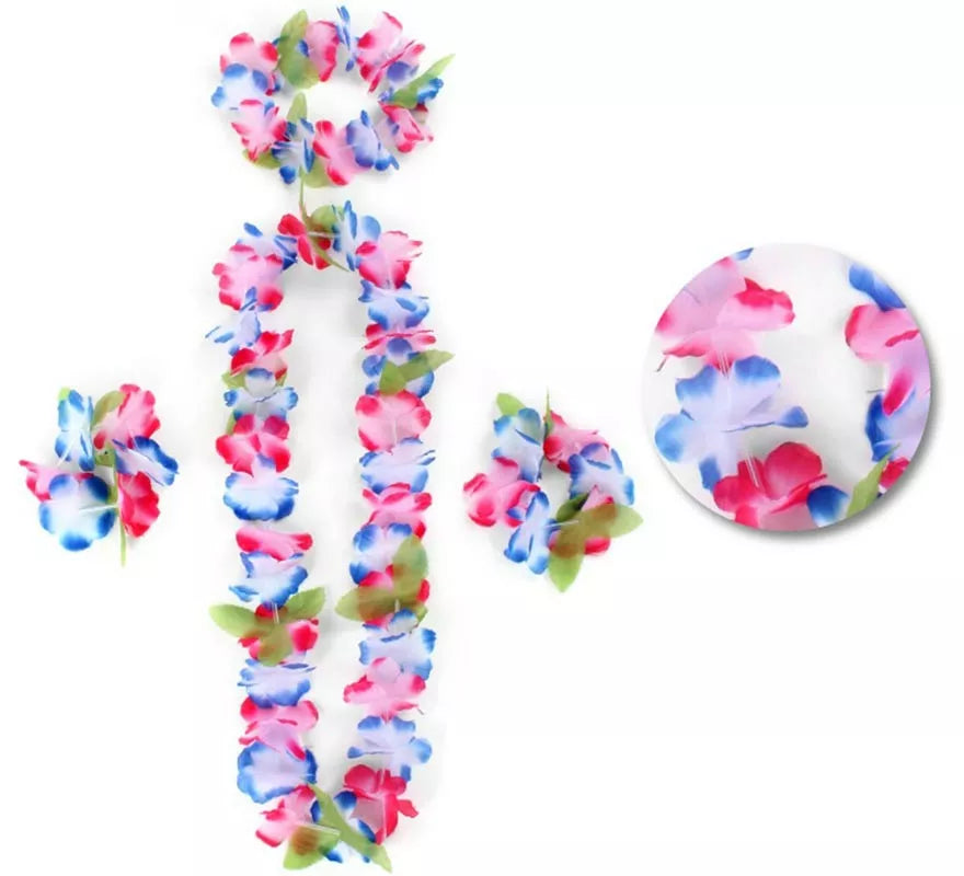 Translation missing: de.Kit Hawái Azul y Rosa: Collar, Pulseras y Tocado