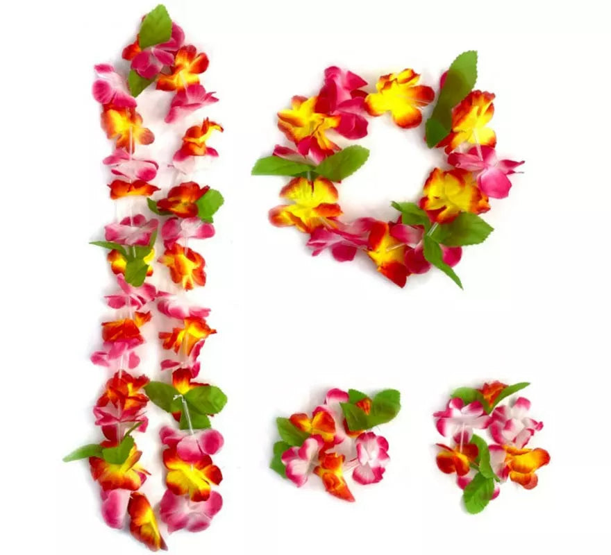 Translation missing: de.Kit Hawái Floral Naranja: Collar, Pulseras y Tocado