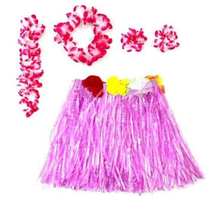 Translation missing: de.Kit Hawái Fucsia: Falda, Collar, Pulseras y Tocado para niñas de 3 a 6 años