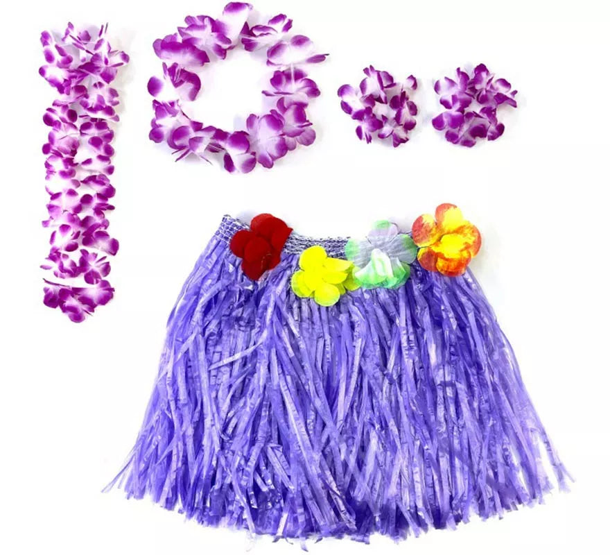 Translation missing: es.Kit Hawái Lila: Falda, Collar, Pulseras y Tocado