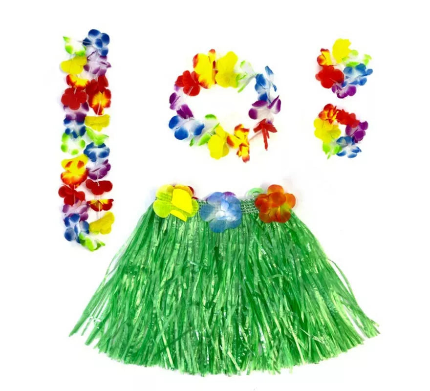Translation missing: de.Kit Hawái Verde: Falda, Collar, Pulseras y Tocado
