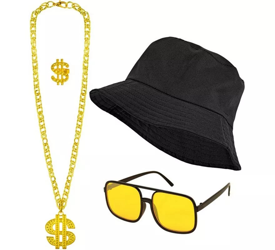 Translation missing: de.Kit Hip Hop Años 90: Sombrero, Gafas, Collar y Anillo