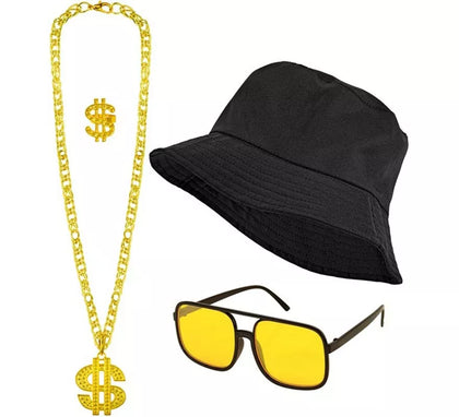 Kit Hip Hop Años 90: Sombrero, Gafas, Collar y Anillo