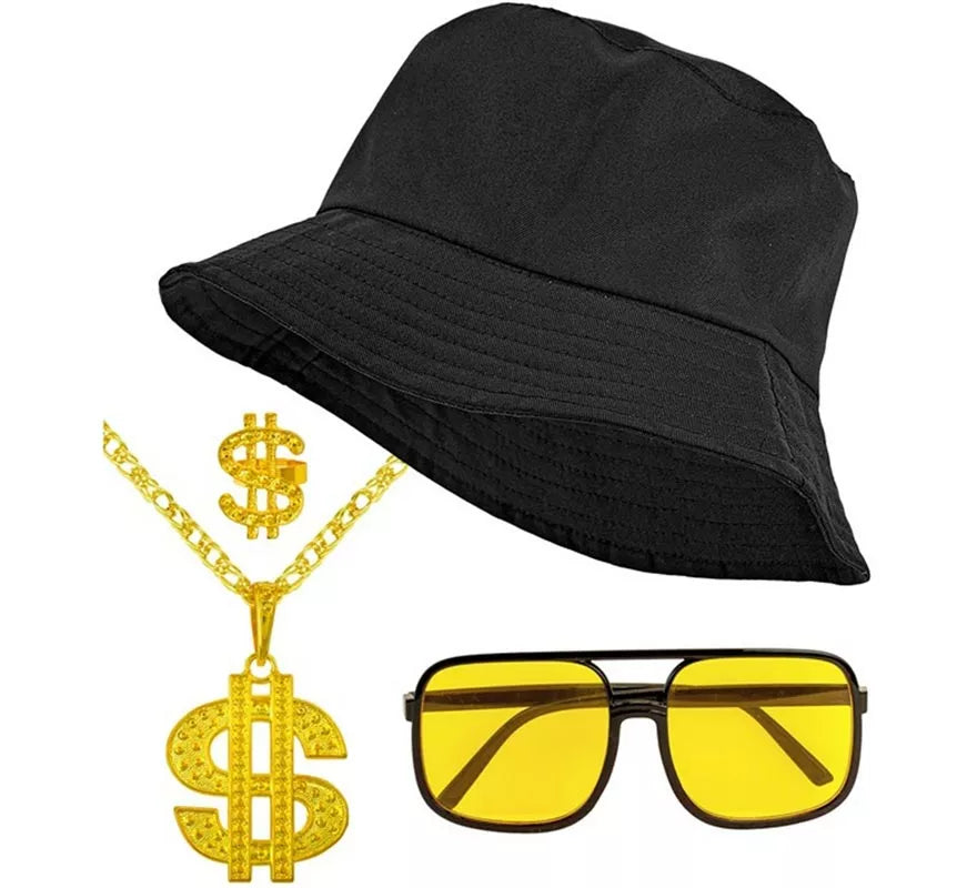 Translation missing: de.Kit Hip Hop Años 90: Sombrero, Gafas, Collar y Anillo