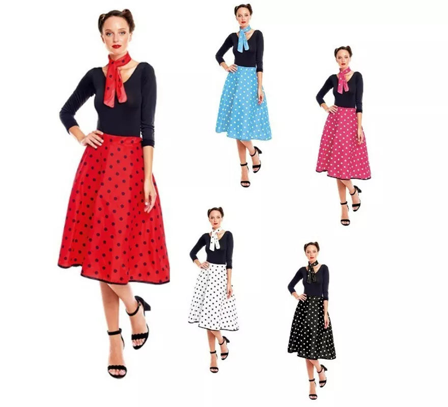 Translation missing: de.Kit o Disfraz Años 50 en varios colores para mujer: Falda y Pañuelo