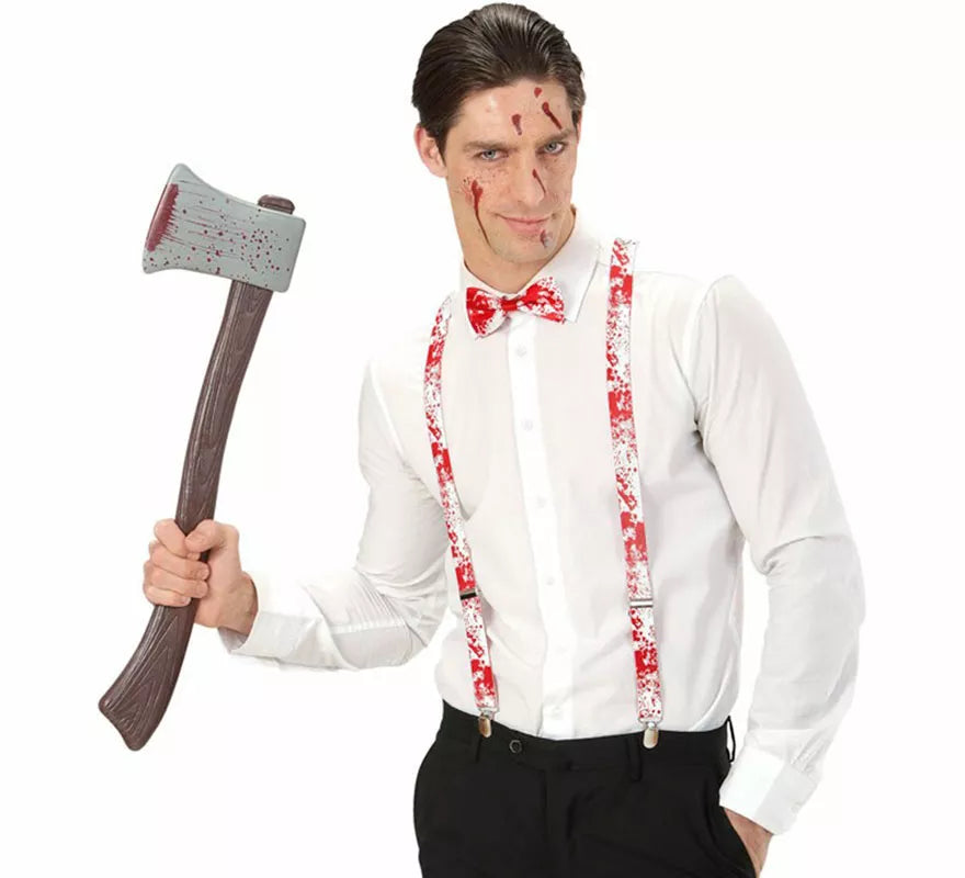 Translation missing: de.Kit o Disfraz de Asesino Psycho para hombre: Tirantes y Pajarita Ensangrentadas