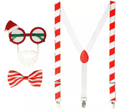 Weihnachtsmann-Kit: Brille mit Bart und Hut, Hosenträger und Fliege