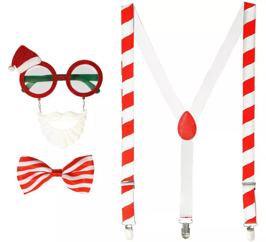 Kit Papá Noel: Gafas con Barba y Gorrito, Tirantes y Pajarita