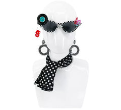 Schwarzes 50er-Jahre-Pin-Up-Set: Brille, Ohrringe und Schal
