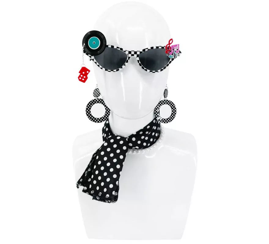 Translation missing: de.Kit Pin Up Años 50 Negro: Gafas, Pendientes y Pañuelo
