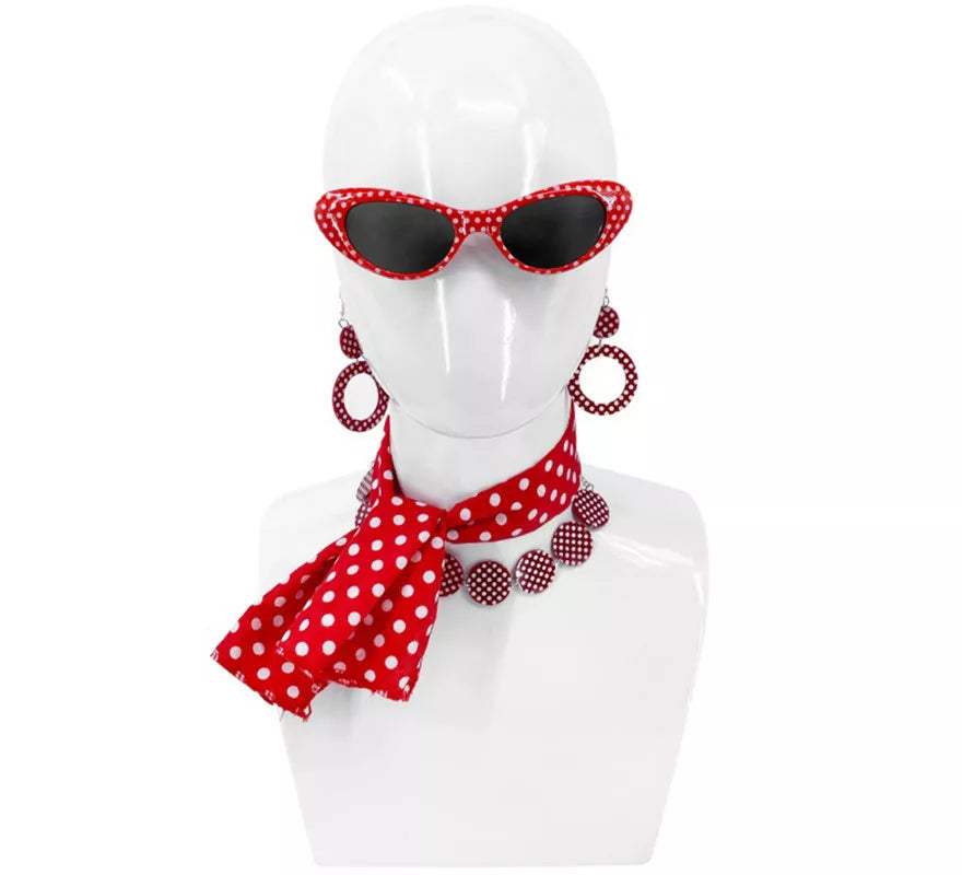 Translation missing: de.Kit Pin Up Años 50 Rojo: Gafas, Pendientes y Pañuelo