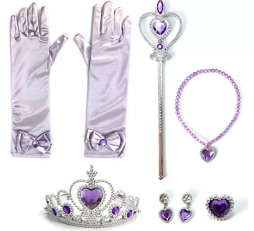 Translation missing: de.Kit Princesa Infantil Lila: Guantes, Cetro, Collar, Corona, Pendientes y Anillo