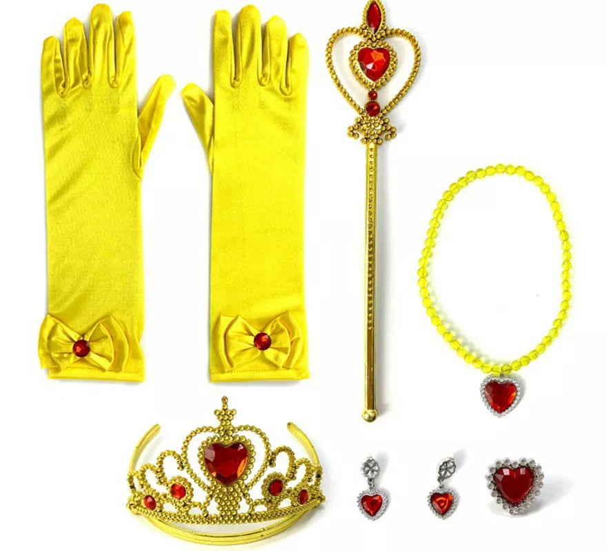 Translation missing: de.Kit Princesa Infantil Oro: Guantes, Cetro, Collar, Corona, Pendientes y Anillo