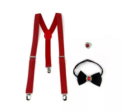 Vampir-Set: Hosenträger, Ring und Fliege mit Edelstein