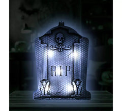 RIP Totenkopf-Grabstein mit Licht 9,5x13 cm