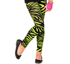 Neongrüne Animal Print Leggings aus den 80ern für Kinder