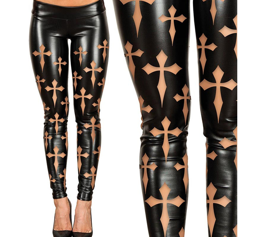 Translation missing: de.Leggins Cruces negros Símil Piel para mujer