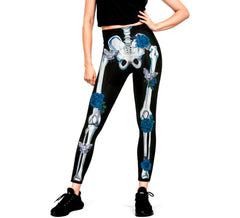 Blaue Leggings mit floralem Skelett für Damen