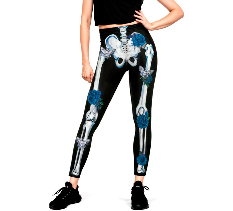 Translation missing: de.Leggins de Esqueleto con Flores azules para mujer