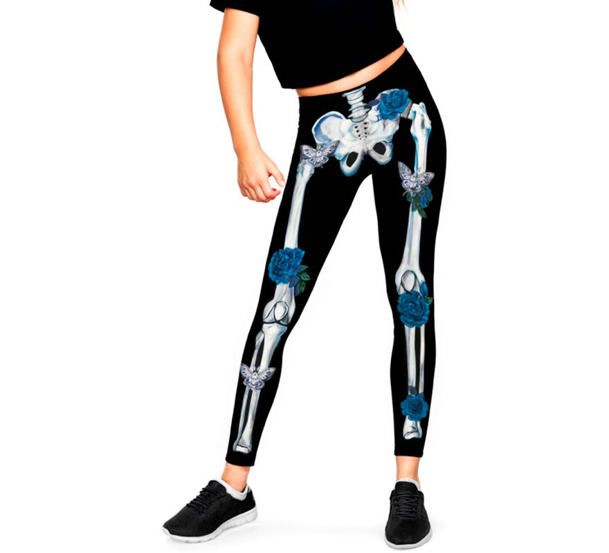 Translation missing: de.Leggins de Esqueleto con Flores azules para niña
