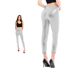 Silberne Metallic- Leggings für Damen