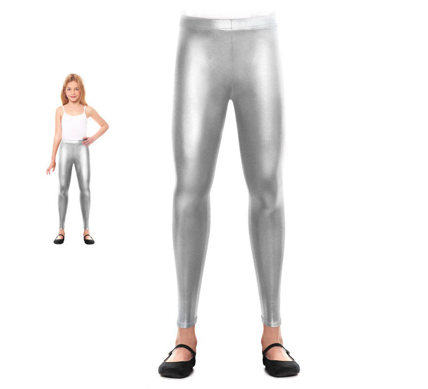 Leggins Metalizado plateado para niña