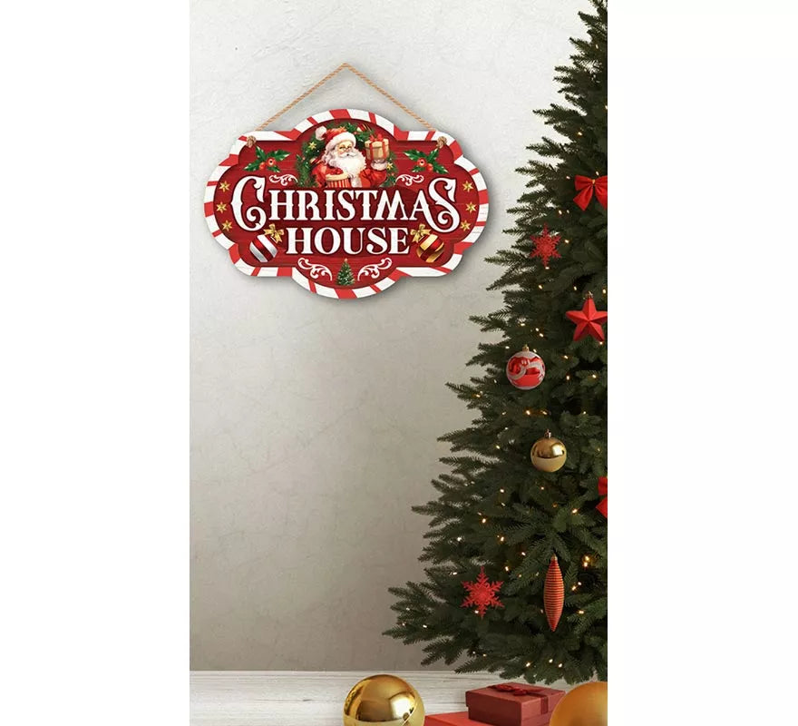 Letrero Christmas House rojo de 30x20 cm