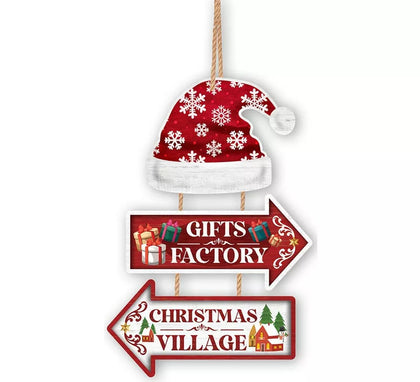 Letrero Gifts Factory y Christmas Village de 36x24 cm