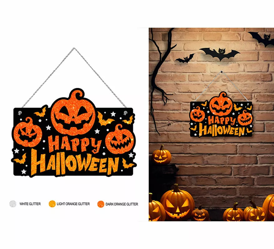 Letrero Happy Halloween Calabazas de 37x27 cm