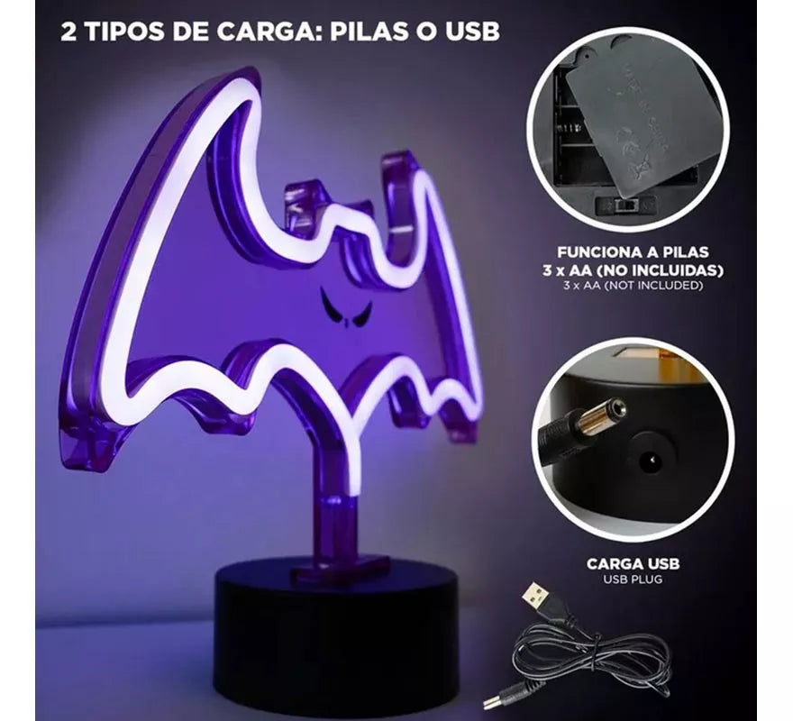 Translation missing: de.Luz neón de Murciélago con Soporte de 27x9x20 cm