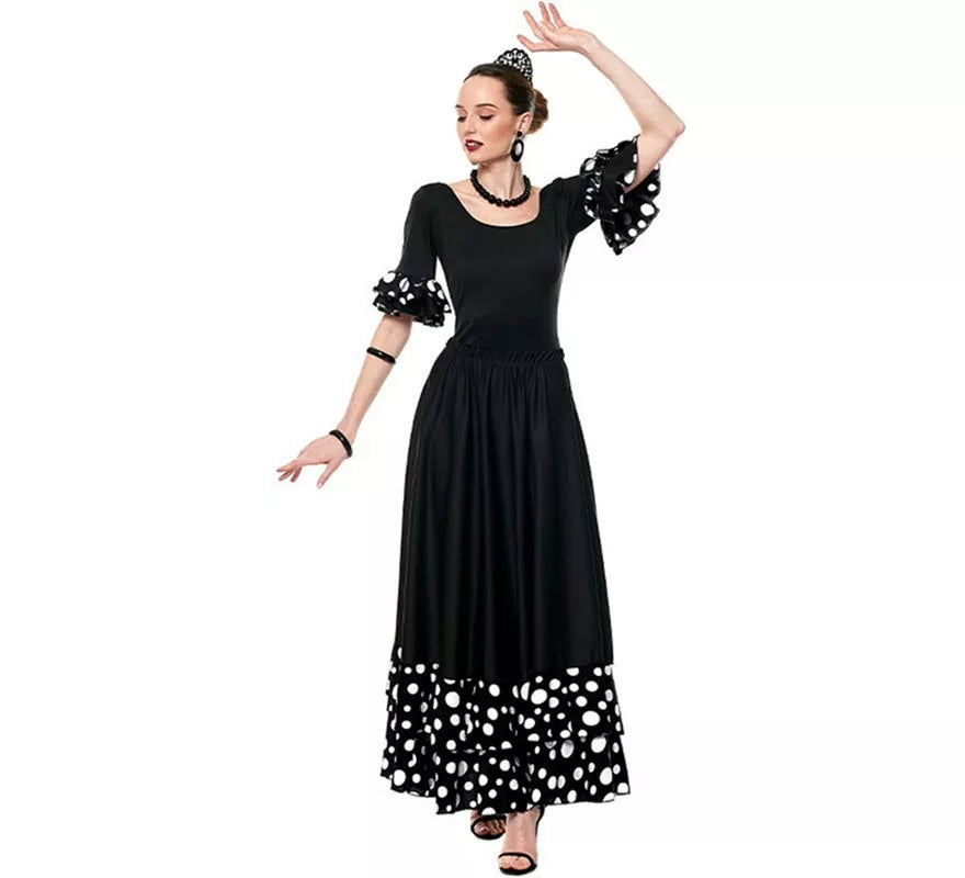 Translation missing: de.Body o maillot Sevillana con Volante Lunar negro y blanco para mujer