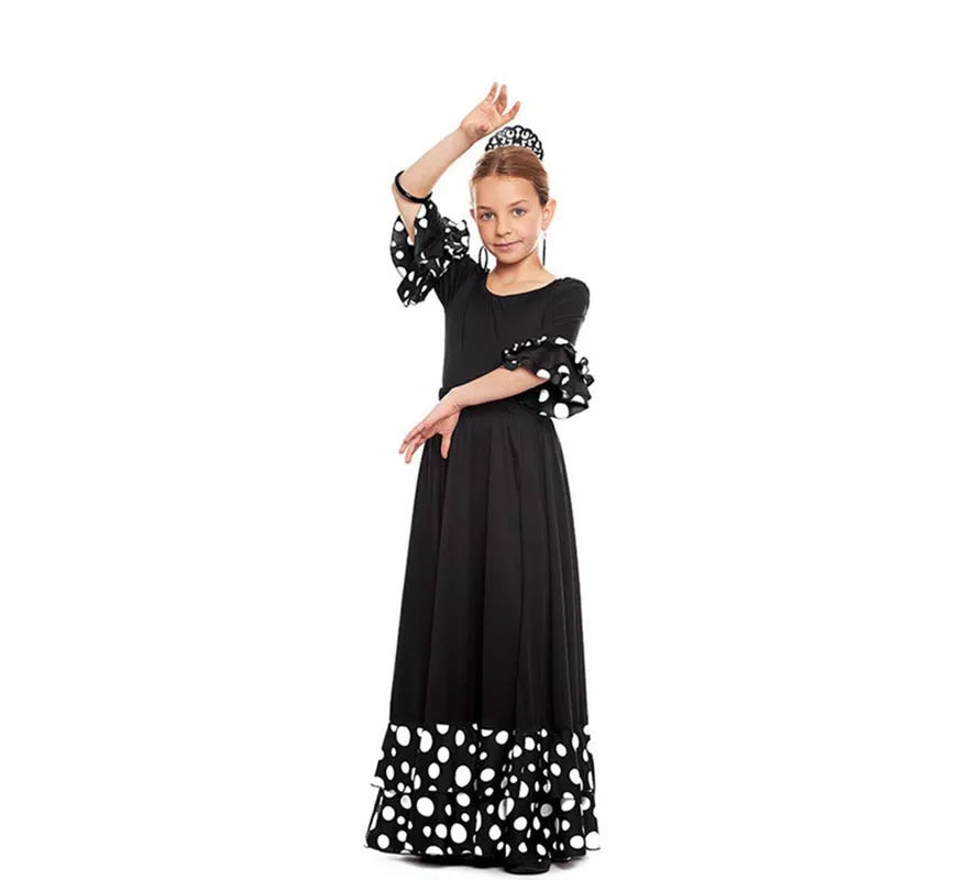 Body o maillot Sevillana con Volante Lunar negro y blanco para niña