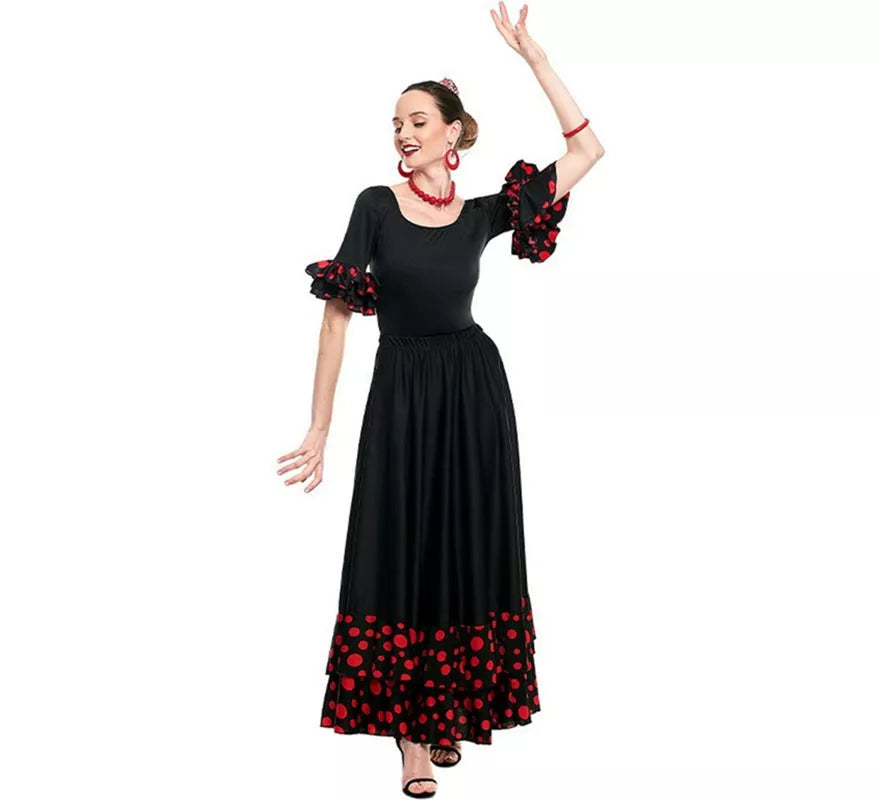 Translation missing: de.Maillot Sevillana con Volante Lunar negro y rojo para mujer