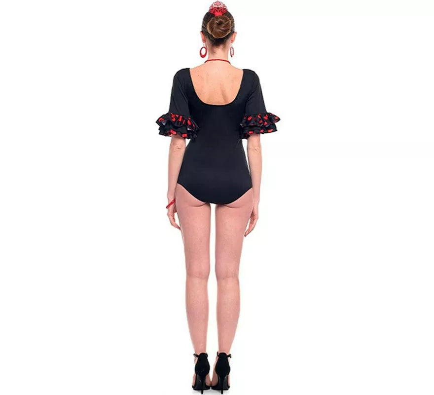 Translation missing: de.Maillot Sevillana con Volante Lunar negro y rojo para mujer