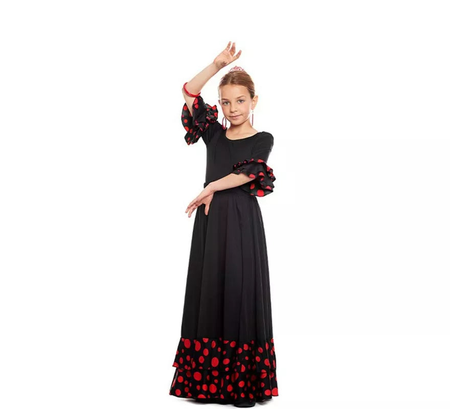 Translation missing: de.Body o maillot Sevillana con Volante Lunar negro y rojo para niña