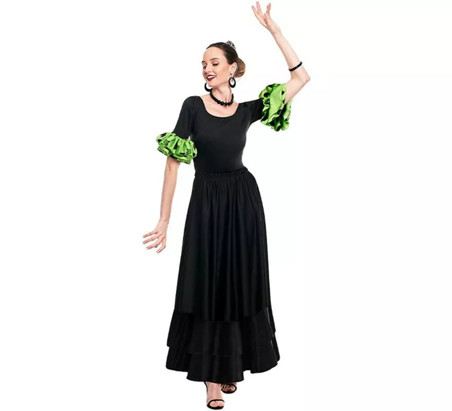 Translation missing: de.Body o maillot Sevillana con Volante Lunar negro y verde para mujer