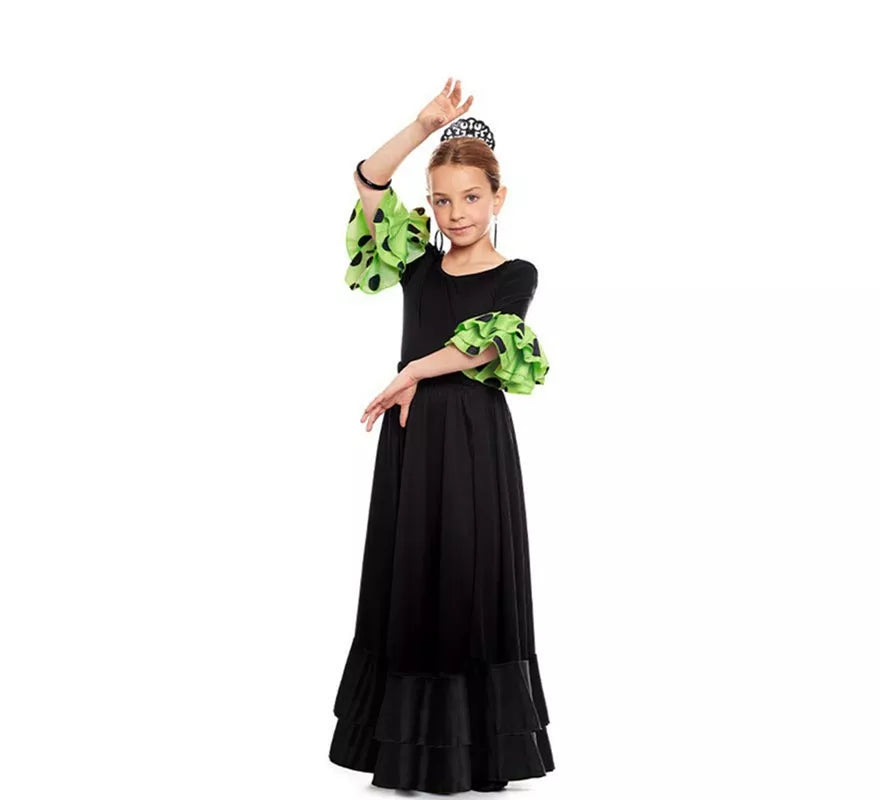 Translation missing: de.Body o maillot Sevillana con Volante Lunar negro y verde para niña